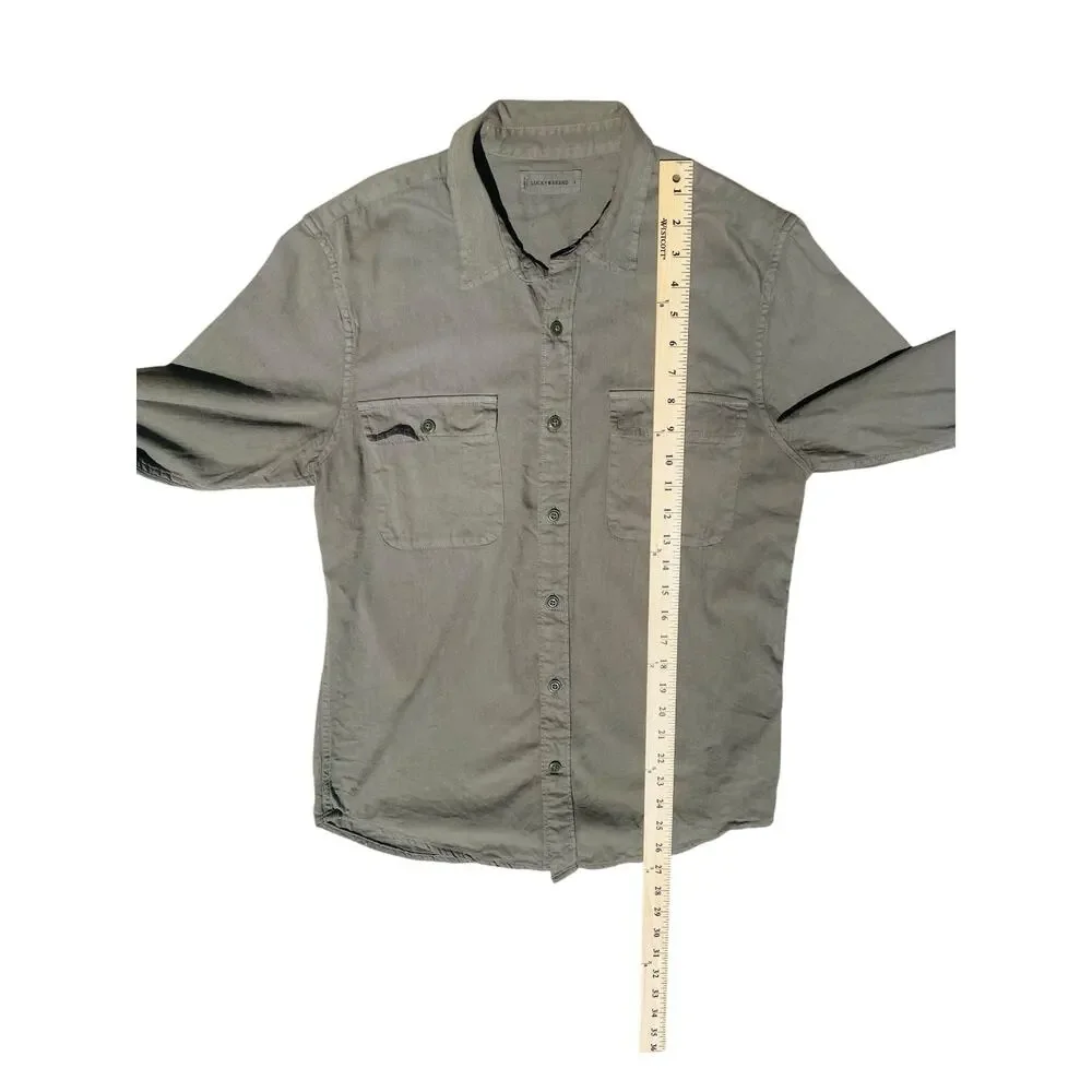 Lucky Brand Men's Military Long Sleeve Button Down Shirt Olive Green Sz Small